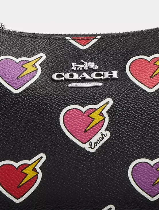 🔥COACH New CY346 Teri Shoulder Bag with Heart Bolt Print Black Multi - Picture 4 of 7